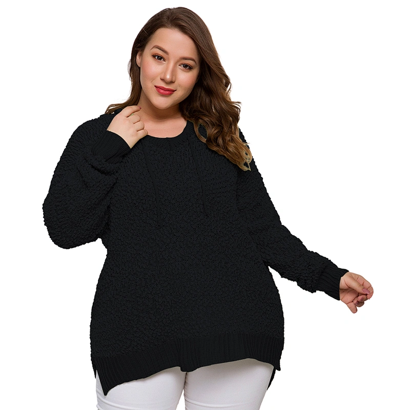 2019 Euro Autumn Winter Women Sweater Solid Color Plus Size Popcorn Pullover Sweater