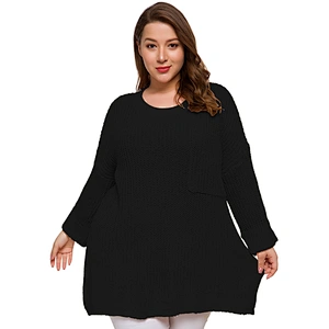 New Fashion Plus Size Pullover Plain Color big Pocket Decorate Oversize Knit Sweater Women