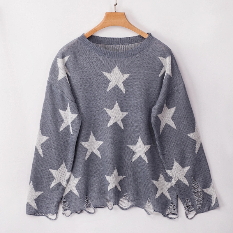 2019 Euro US Loose Knitwear round neck tree color Star print women Sweater Pullover