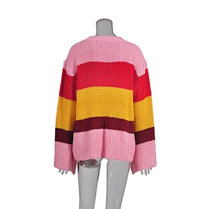 Three-Color Stitching Long-Sleeved Loose Pullover Sweater