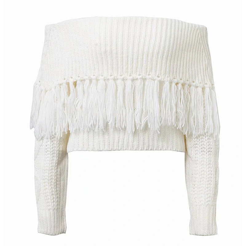 Wholesale Latest Design Womens Fall Thick Knitted Sexy Slash Tassel Sweater