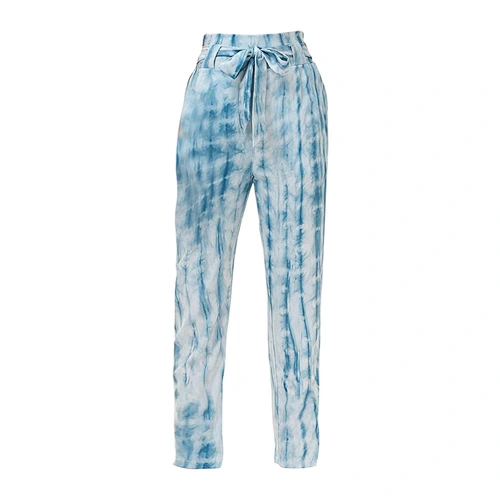 Factory Wholesale Ladies Pants with Belt Casual Elastic Waist Tie Dye Pants High Waist Trousers