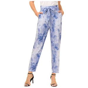 Factory Wholesale Ladies Pants with Belt Casual Elastic Waist Tie Dye Pants High Waist Trousers
