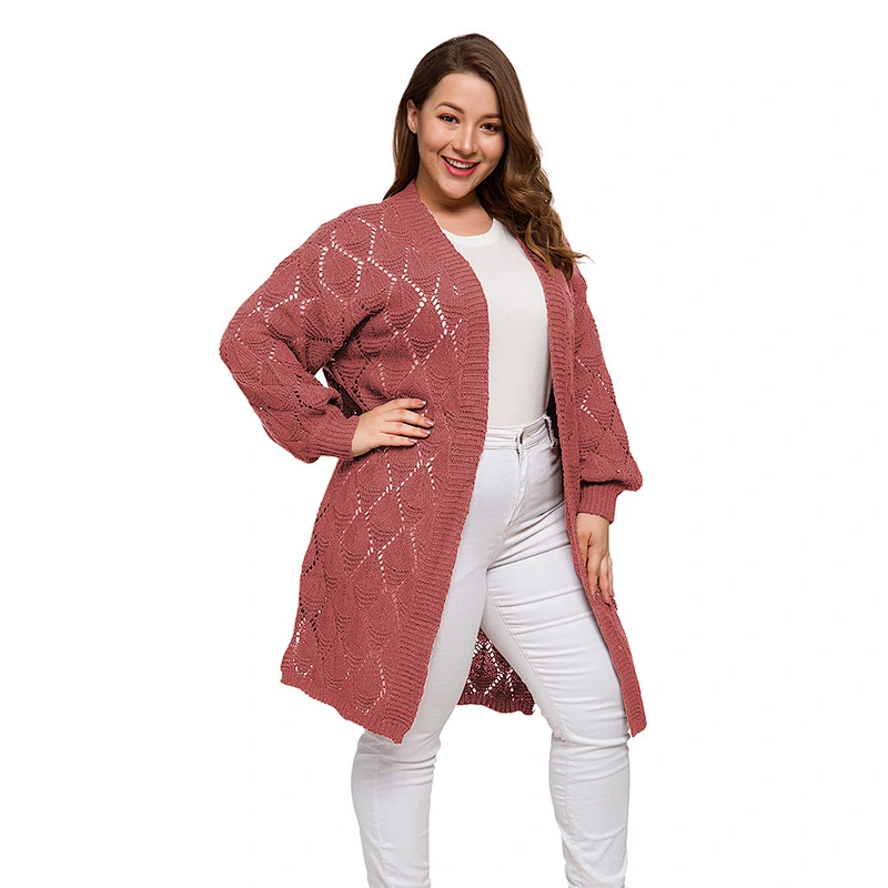 New Autumn Ladies long sweater white Hollow Knitting Women Plus size Cardigan Sweaters