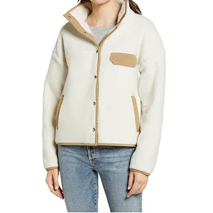 Custom Logo Winter Warm Teddy Coat Full Button Solid color Sherpa Fleece Bomber Jacket