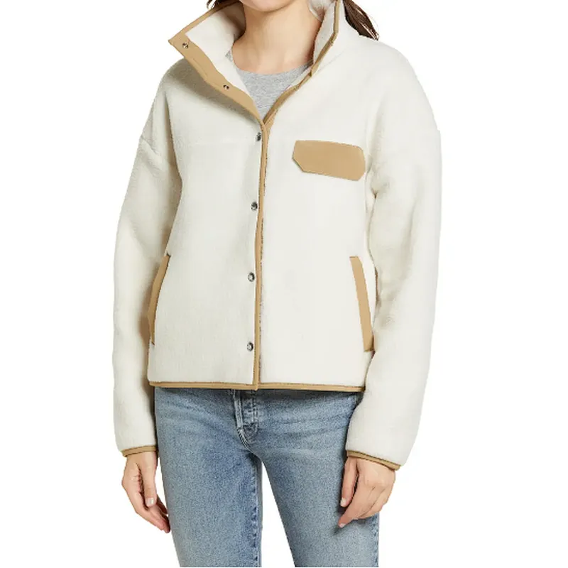 Custom Logo Winter Warm Teddy Coat Full Button Solid color Sherpa Fleece Bomber Jacket