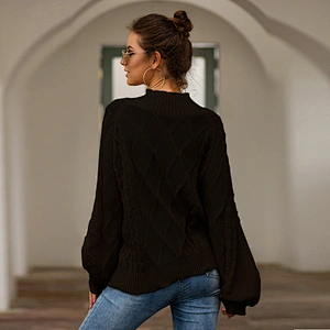 Wholesale New Design Ladies Top Loose Long Sleeve High Neck Yellow Knit Sweater Pullover