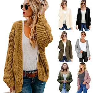 Winter Stylish Knit Sweater Long Sleeve Women Thick cashmere Cardigan Without Buttons