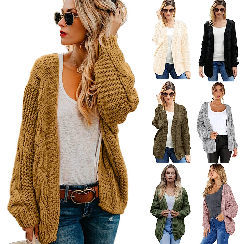 Winter Stylish Knit Sweater Long Sleeve Women Thick cashmere Cardigan Without Buttons