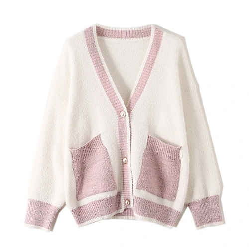 Amazon Hot OEM/ODM Women's Loose Knit Jumper Tops Button Down Front Pocket Knitted Cardigan Sweater