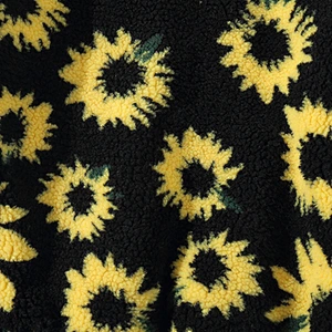 2021 New Arrival Sunflower Printed Lamb Wool Sweatshirt Front Belt Sherpa Fleece Hoodies