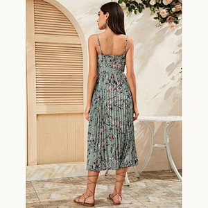 2021 New Floral Print Pleated Slip Dress