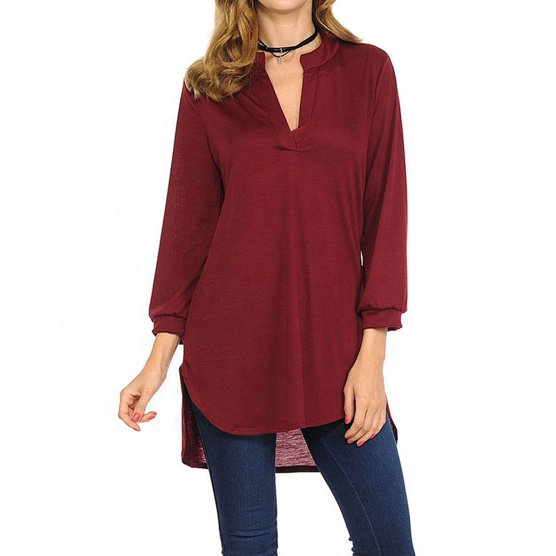 Wholesale Women V-neck Three Quarter Sleeve Blank Shirt