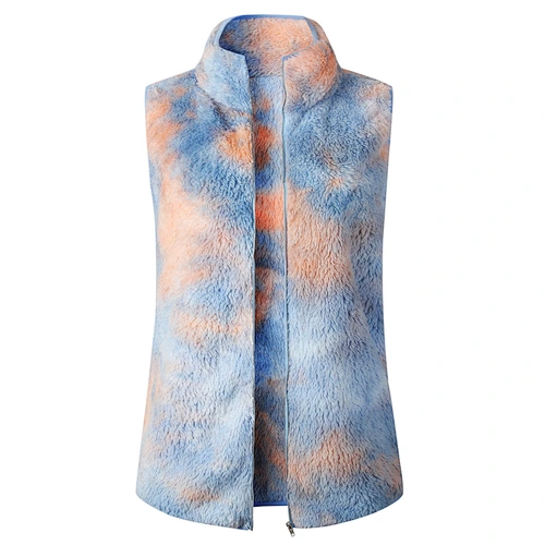 2021 Winter Warm Sleeveless Full Zipper Tie dye Sherpa Fleece Vest