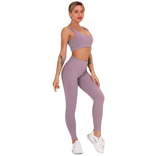 LilyFashion Simple American sports vest two piece suit seamless knitting Yoga suit