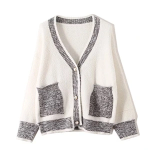 Amazon Hot OEM/ODM Women's Loose Knit Jumper Tops Button Down Front Pocket Knitted Cardigan Sweater
