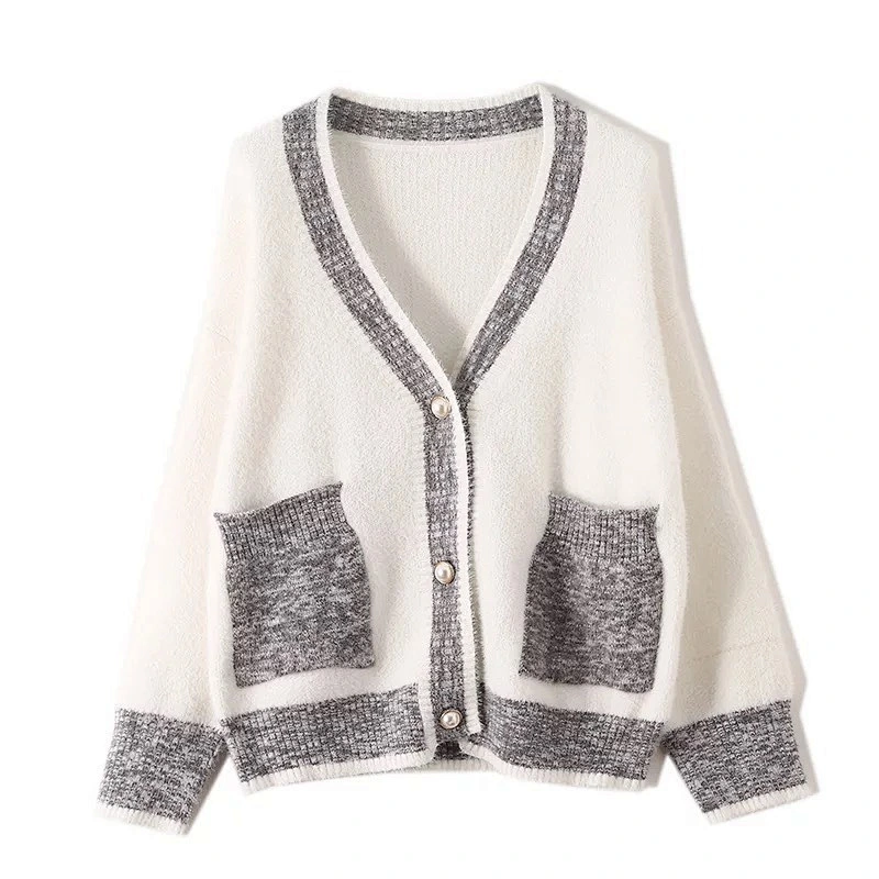 Amazon Hot OEM/ODM Women's Loose Knit Jumper Tops Button Down Front Pocket Knitted Cardigan Sweater