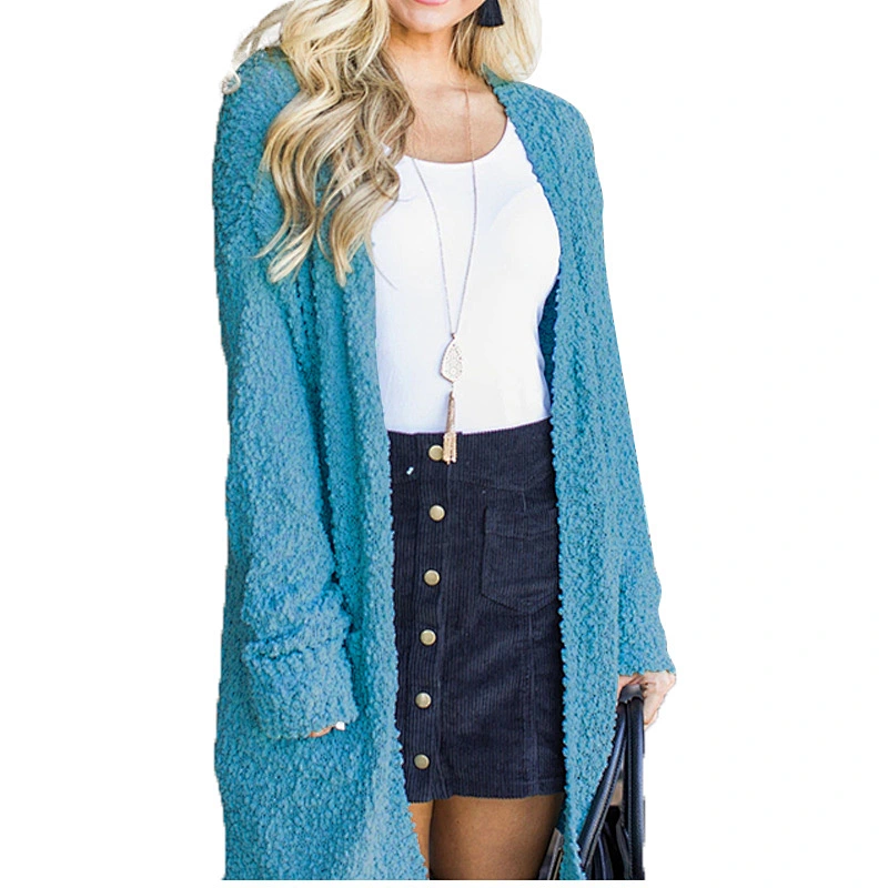 Ebay Hot sale Spring Autumn Ladies Sweater 7 Plain Color Fancy Knit Long Cardigan for Women