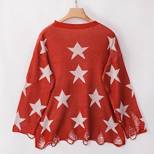 2019 Euro US Loose Knitwear round neck tree color Star print women Sweater Pullover