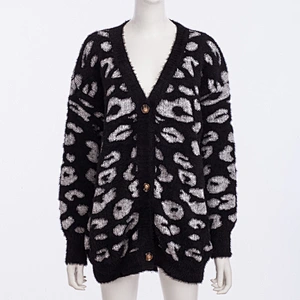 Trendy cashmere sweater Long sleeve Tree color Leopard Print knitted sweater cardigan