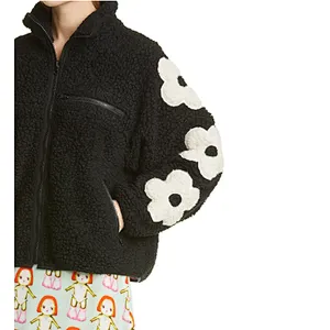 Women's Teddy Coat Casual Lapel Fuzzy Faux Full Zipper Outwear Winter Grass Floral Sherpa Fleece Jacket