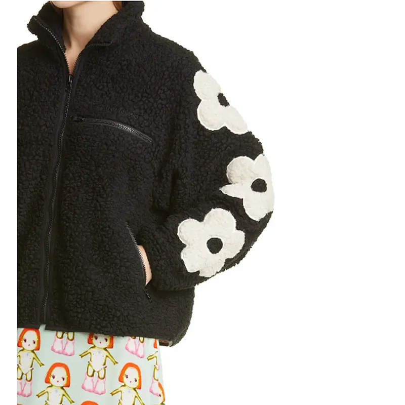 Women's Teddy Coat Casual Lapel Fuzzy Faux Full Zipper Outwear Winter Grass Floral Sherpa Fleece Jacket