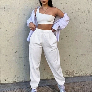 Custom Made Low Price Solid Color Pockets Casual Female Pants High Waist Thick Ladies Sweat pants Jogger Sweat Trousers