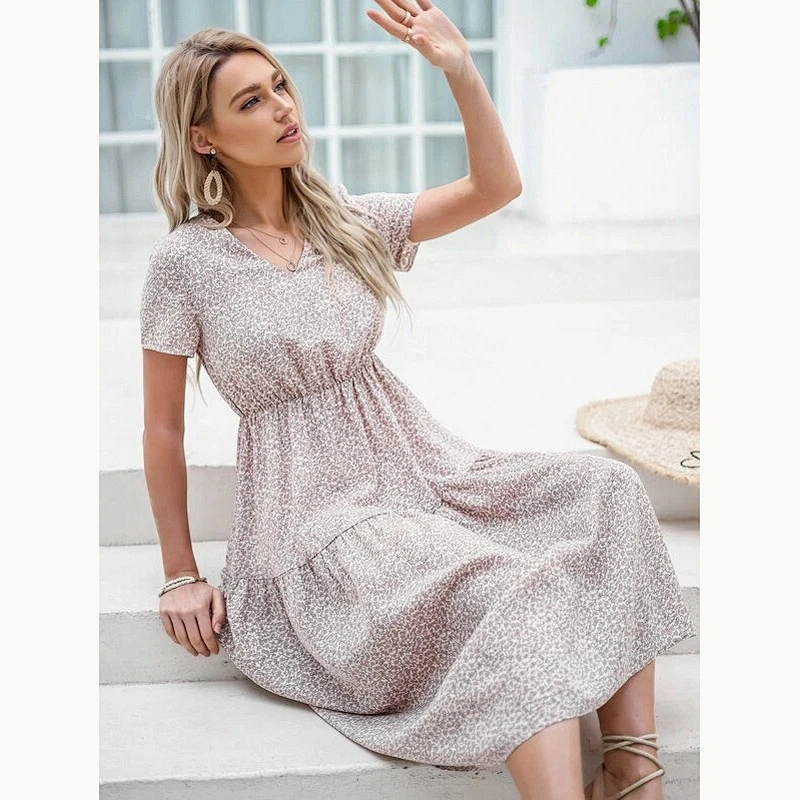 New Arrival V Neck Ditsy Floral A-line Dress ladies dresses 2021 elegant