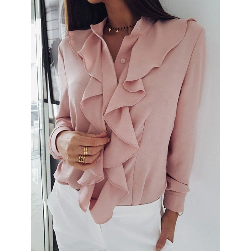 Wholesale Women Chiffon Flounce Shirt Long Sleeve Formal Clothes