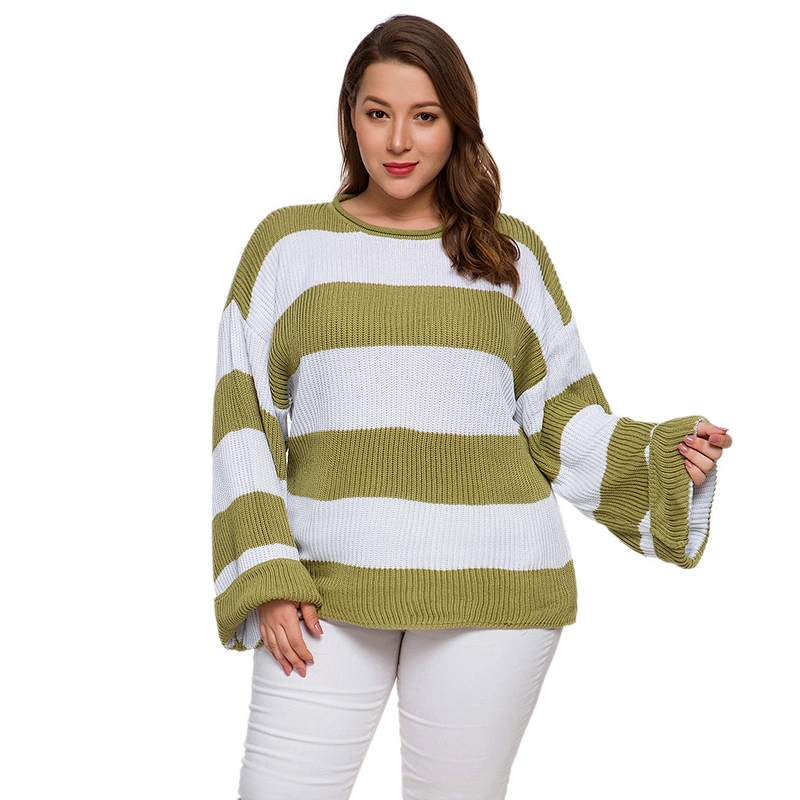 2019 US fat Women Knitting Sweater two color Stripe XXXXL Plus size Clothing Sweater