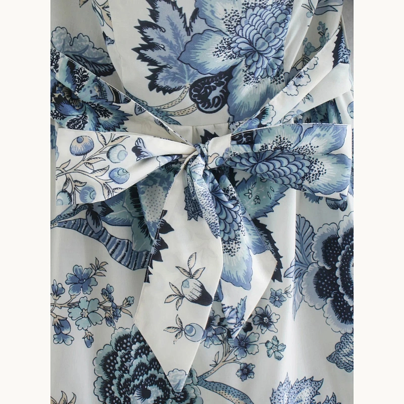 2021 New Floral Bardot Shirred Back Belted Ruffle Hem Dress