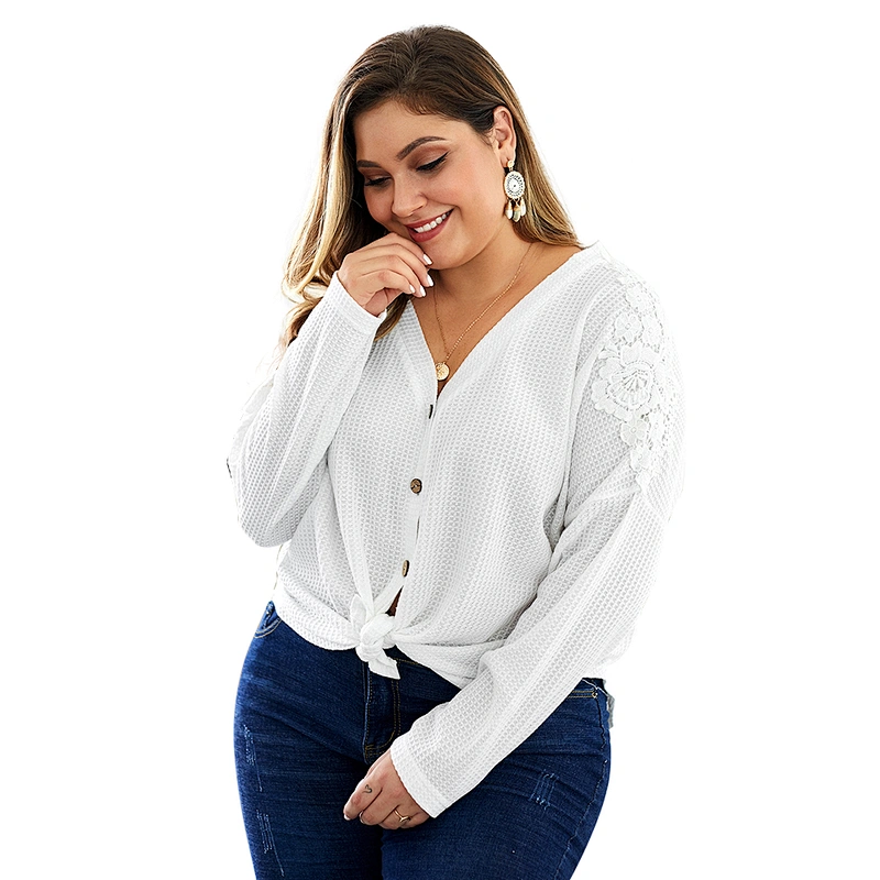 Custom Logo Women Plus Size Lightweight Knit Pullover Sweaters Long Sleeve V-neck Sweater tops