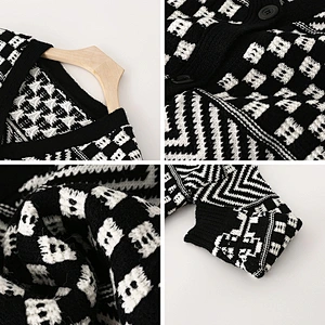 Women's Winter Fuzzy Long Sleeve Button-up V-Neck Knitting Cardigan High Waist Sweater Tops