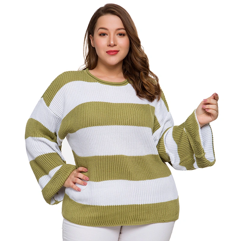 2019 US fat Women Knitting Sweater two color Stripe XXXXL Plus size Clothing Sweater