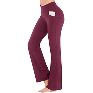 Womens High Waisted Yoga Pants with Pockets Bootleg Workout Pants Quick Dry Solid Fitness Sports Leggings