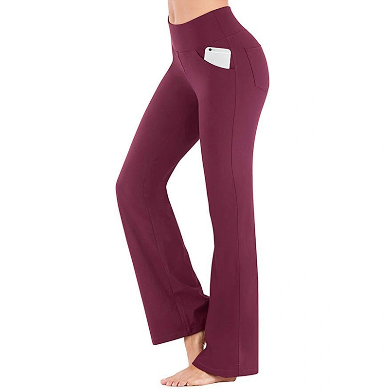 Womens High Waisted Yoga Pants with Pockets Bootleg Workout Pants Quick Dry Solid Fitness Sports Leggings