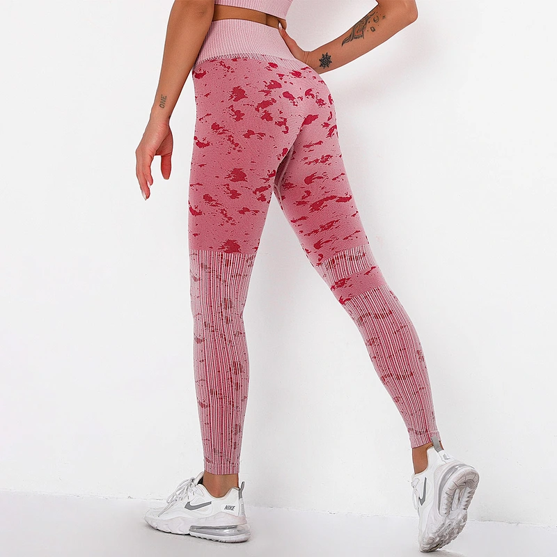 Women's Tummy Control Butt Lift Workout Sports Pants High Waist Pink Seamless Yoga Leggings High Elasticity