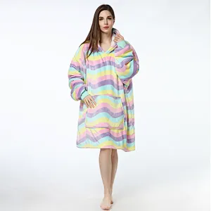 Women Cute Oversized Huggle Hoodie Blanket Sweatshirt Fuzzy Sherpa Pullover TV blanket with Kangaroo Pocket