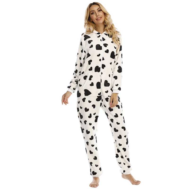 Women Plush Fabric One Piece Sleepwear Loungewear Hooded Zipper Onesie Sherpa Pajamas Jumpsuit