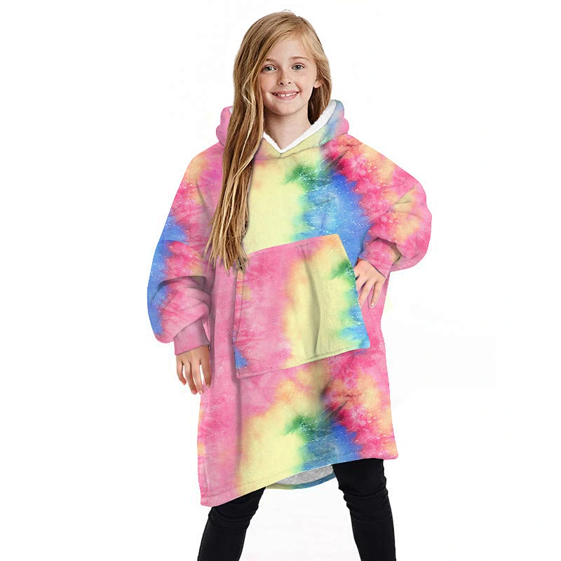 Kids Oversized Sherpa Wearable Blanket, Fuzzy Sherpa Fleece Hooded blanket Sweatshirt with Pocket