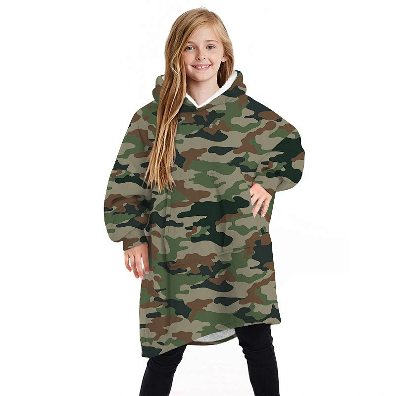 Kids Oversized Sherpa Wearable Blanket, Fuzzy Sherpa Fleece Hooded blanket Sweatshirt with Pocket