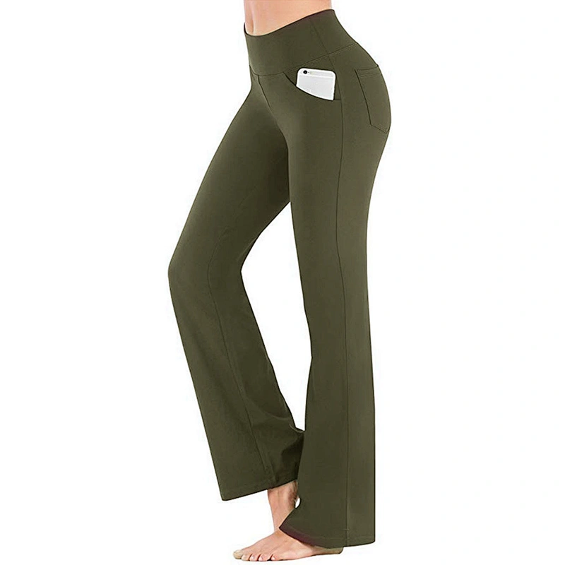 Womens High Waisted Yoga Pants with Pockets Bootleg Workout Pants Quick Dry Solid Fitness Sports Leggings