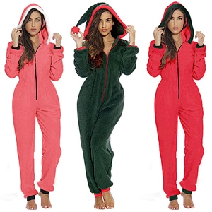 Womens Sherpa Onesie  Pajamas, Christmas one piece Sleepwear Playsuit Jumpsuit