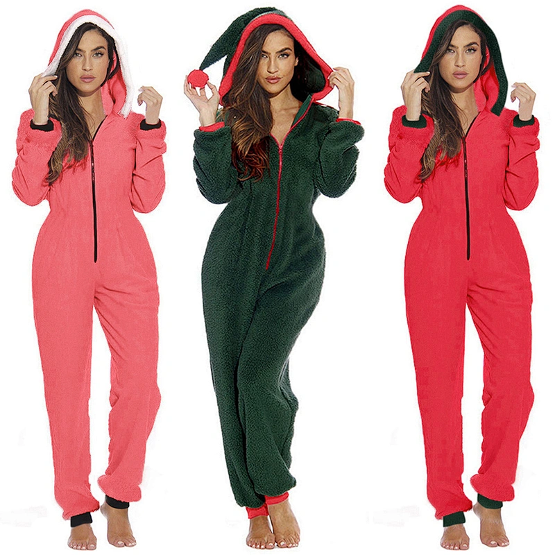 Womens Sherpa Onesie  Pajamas, Christmas one piece Sleepwear Playsuit Jumpsuit
