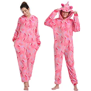 Womens Plush Fabric Onesie Pajamas Unicorn Animal Sherpa Fleece One Piece Jumpsuit Cosplay Party Costume