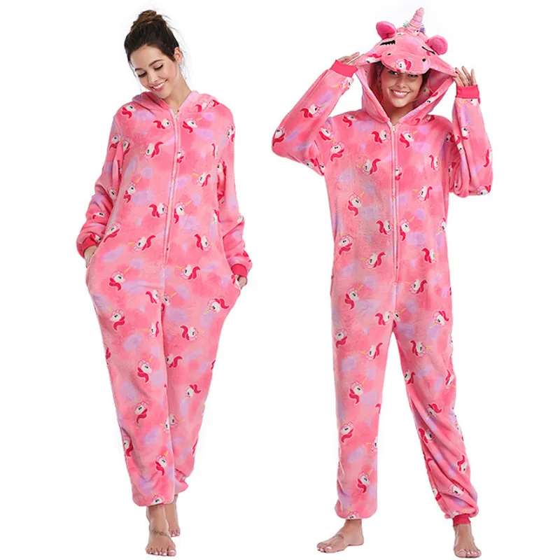 Womens Plush Fabric Onesie Pajamas Unicorn Animal Sherpa Fleece One Piece Jumpsuit Cosplay Party Costume