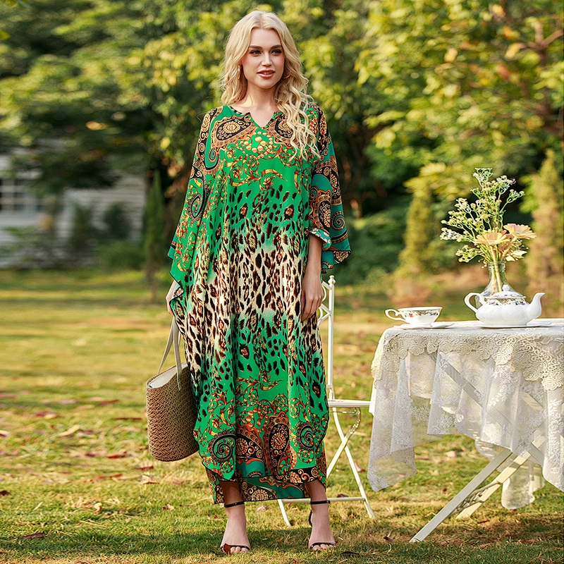 Women's Print Turkish Kaftans Chiffon Caftan Loungewear Beachwear Bikini Swimsuit Cover Up Dress