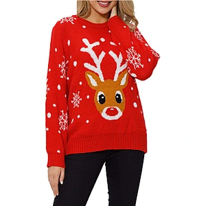 Customized Design Women's Christmas Reindeer Snowflakes Sweater Knitted Pullover Sweater Tops