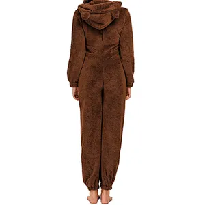 Women One Piece Fleece Pajamas Onesie Hooded Zipper Romper Jumpsuit Fuzzy Warm Sherpa Sleepwear Homewear