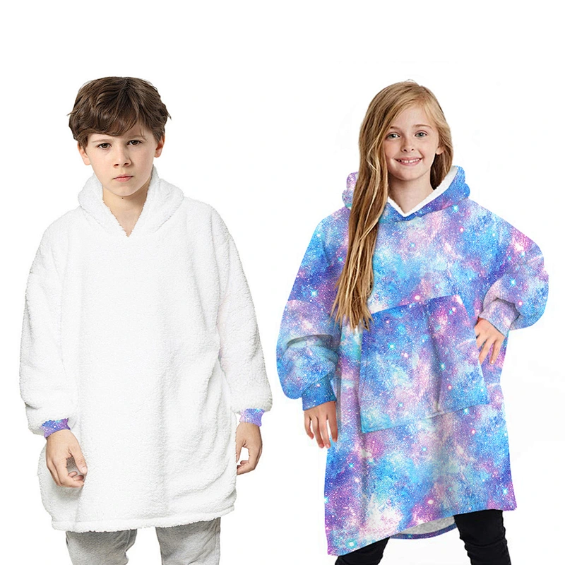 Kids Oversized Sherpa Wearable Blanket, Fuzzy Sherpa Fleece Hooded blanket Sweatshirt with Pocket